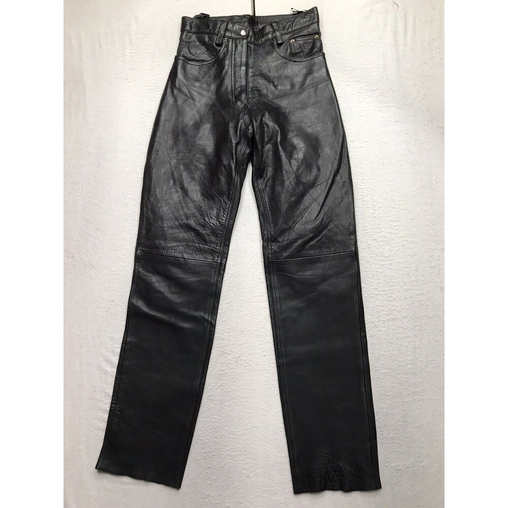 Vintage VANCE 100% Leather Pants Women 26x28 Black Lined Crop USA Made Rock Chic
